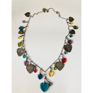 Vintage glass works studio lovely heart charm Necklace